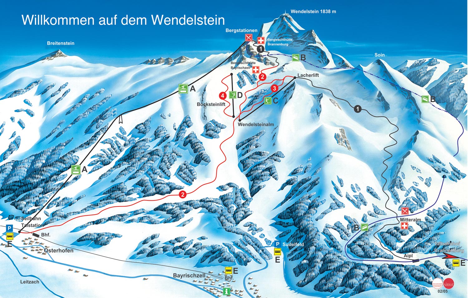Pistenplan  im Skigebiet Brannenburg - Wendelstein - ein Skigebiet in Oberbayern