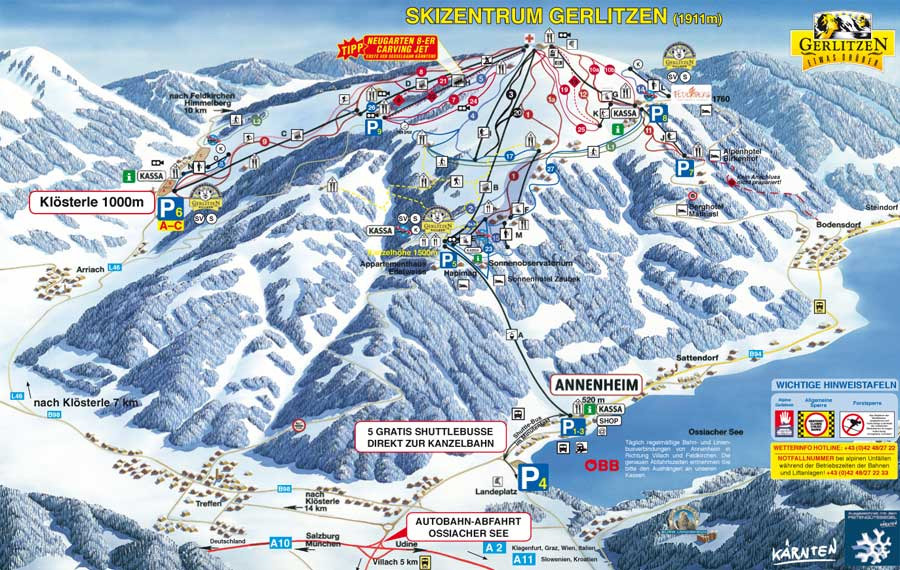 Pistenplan  im Skigebiet Gerlitzen - ein Skigebiet in Kärnten