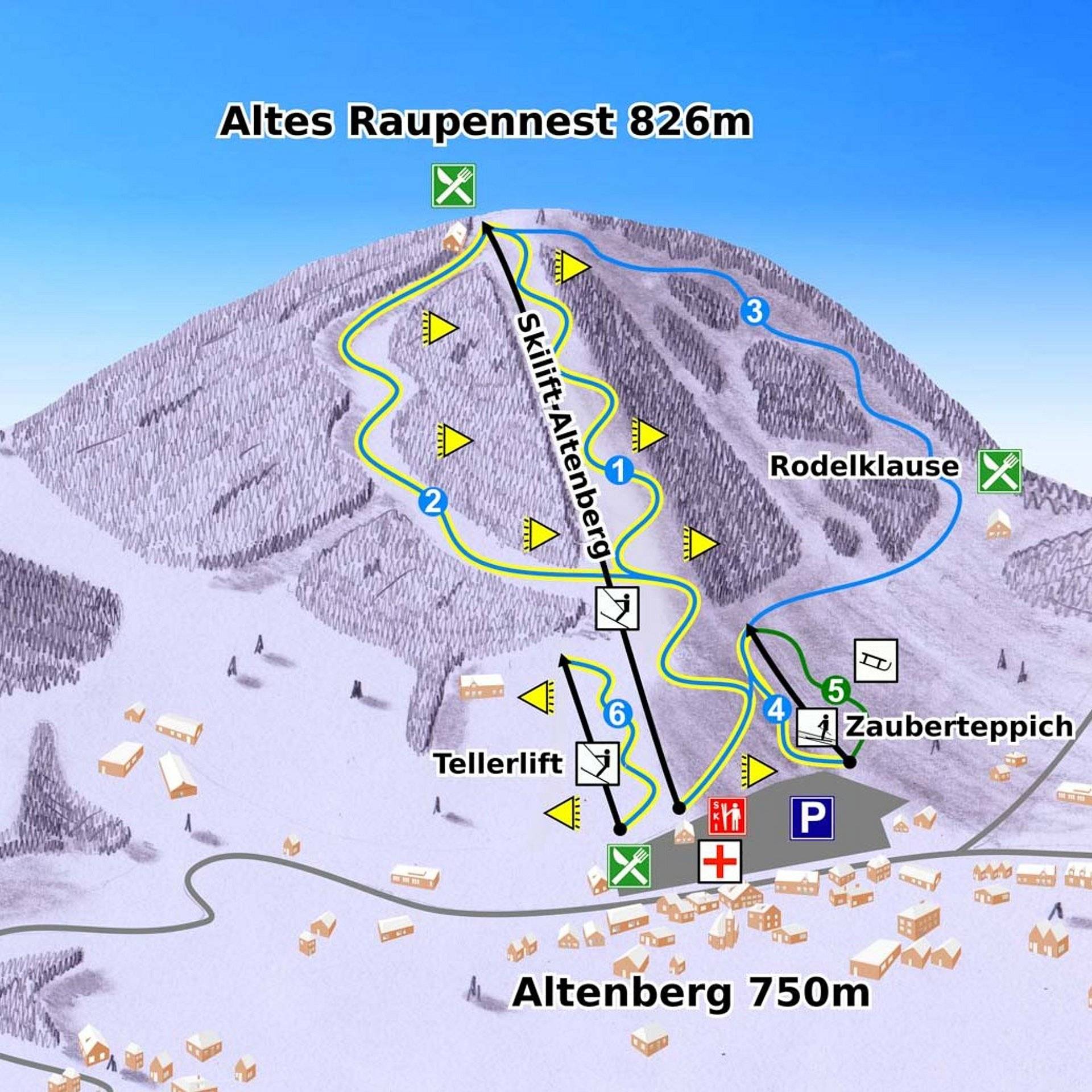 Pistenplan  im Skigebiet Altenberg - ein Skigebiet in Erzgebirge