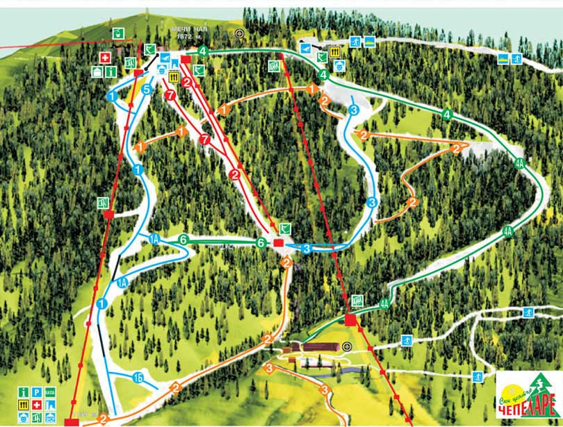 Pistenplan  im Skigebiet Chepelare - ein Skigebiet in Rhodopen