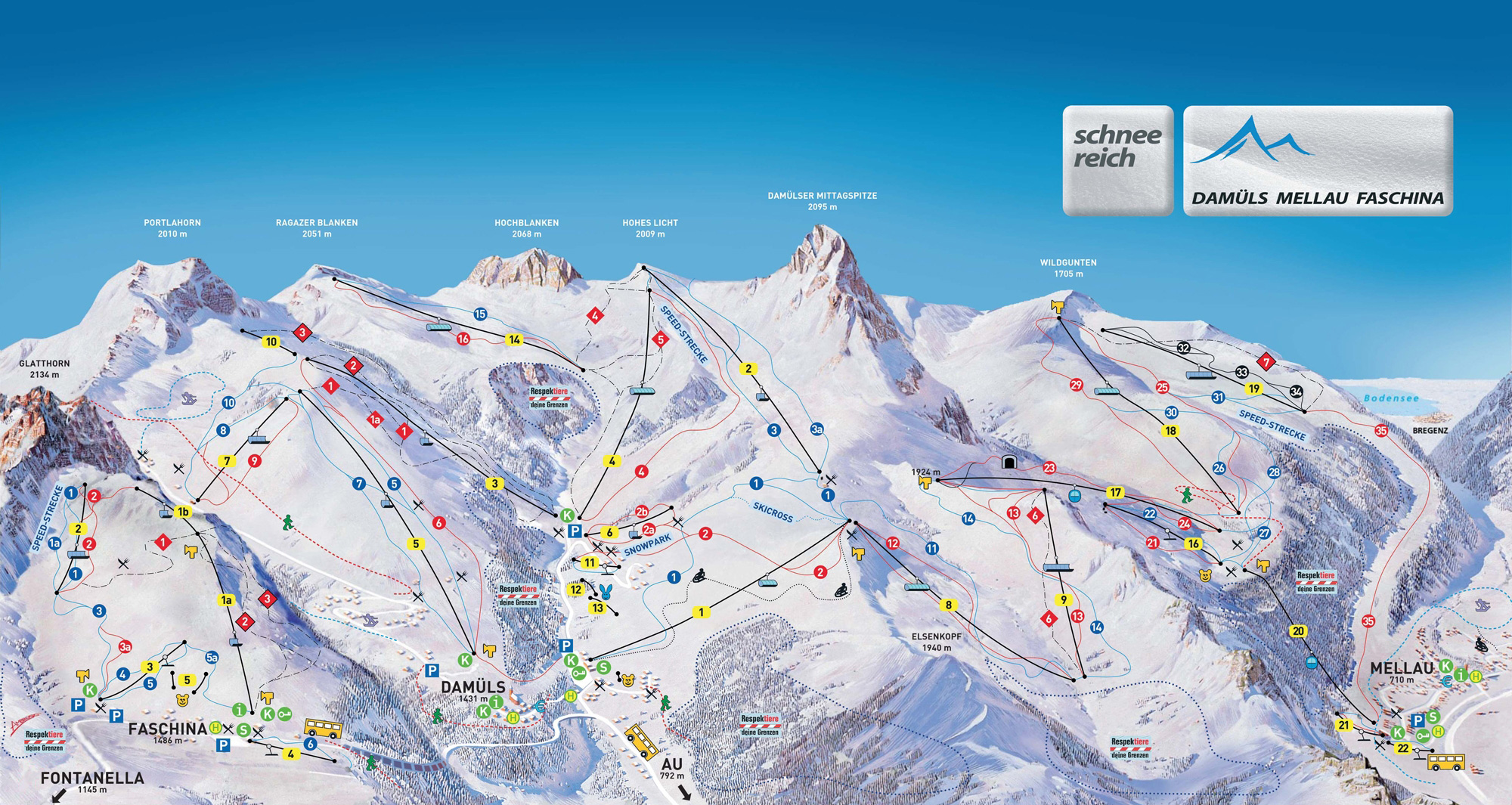 Pistenplan  im Skigebiet Damüls - ein Skigebiet in Vorarlberg