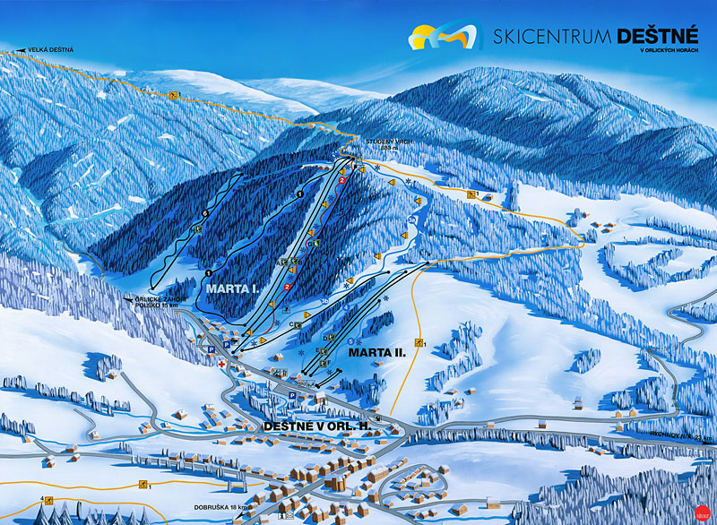 Pistenplan  im Skigebiet Destne v O.h. - ein Skigebiet in Adlergebirge