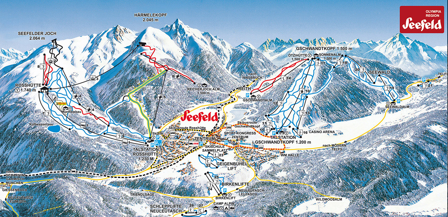 Pistenplan  im Skigebiet Seefeld - Gschwandtkopf - ein Skigebiet in Tirol