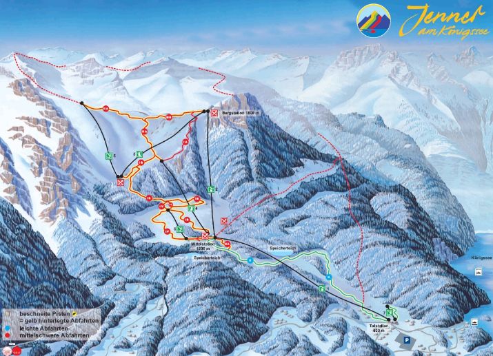 Pistenplan  im Skigebiet Königssee - Jenner - ein Skigebiet in Oberbayern