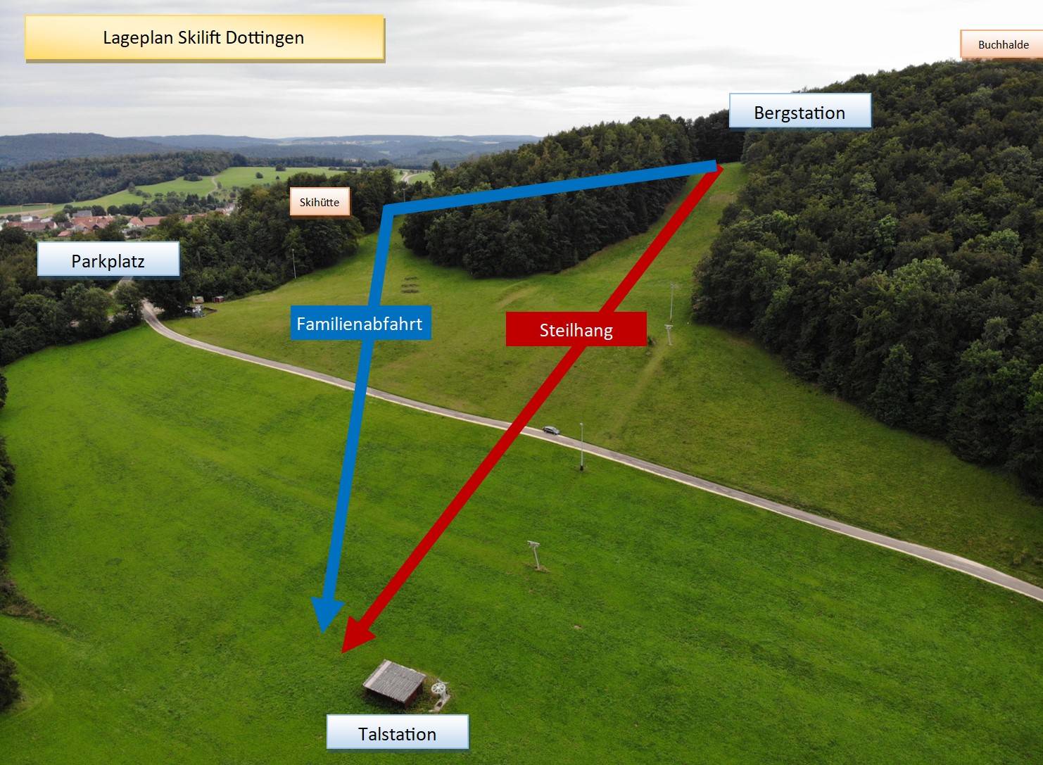 Pistenplan  im Skigebiet Münsingen - Dottingen - ein Skigebiet in Schwäbische Alb