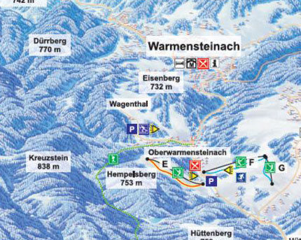 Pistenplan  im Skigebiet Oberwarmensteinach - ein Skigebiet in Fichtelgebirge