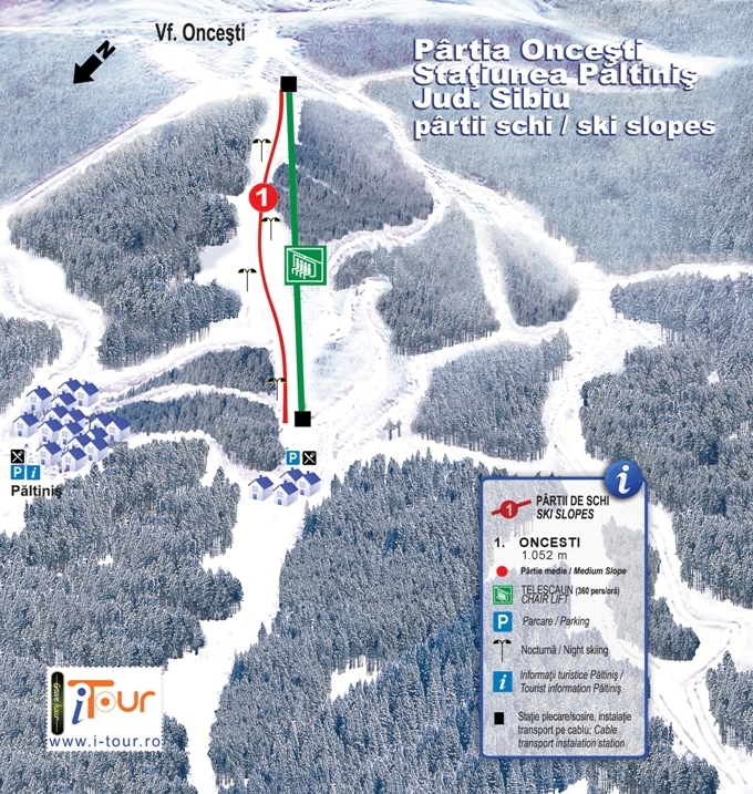 Pistenplan Oncești im Skigebiet Paltinis - ein Skigebiet in Südkarpaten - Cindrelgebirge