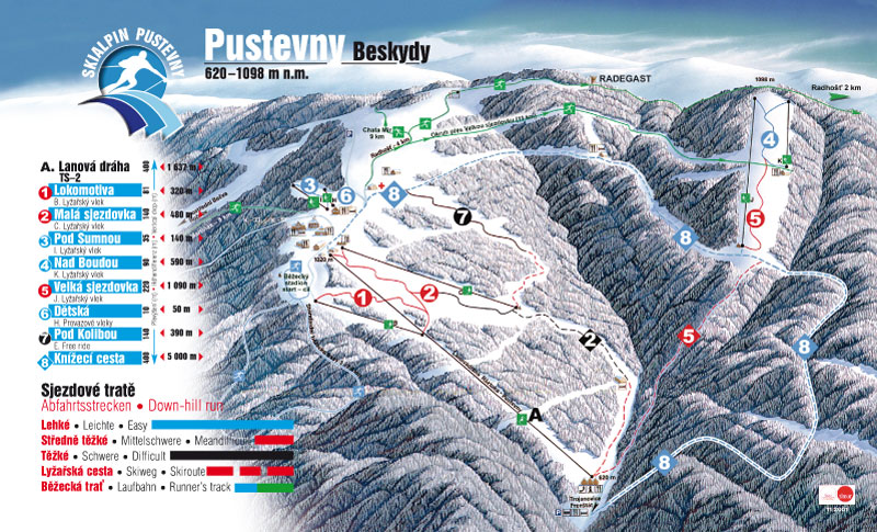Pistenplan  im Skigebiet Pustevny - ein Skigebiet in Beskiden