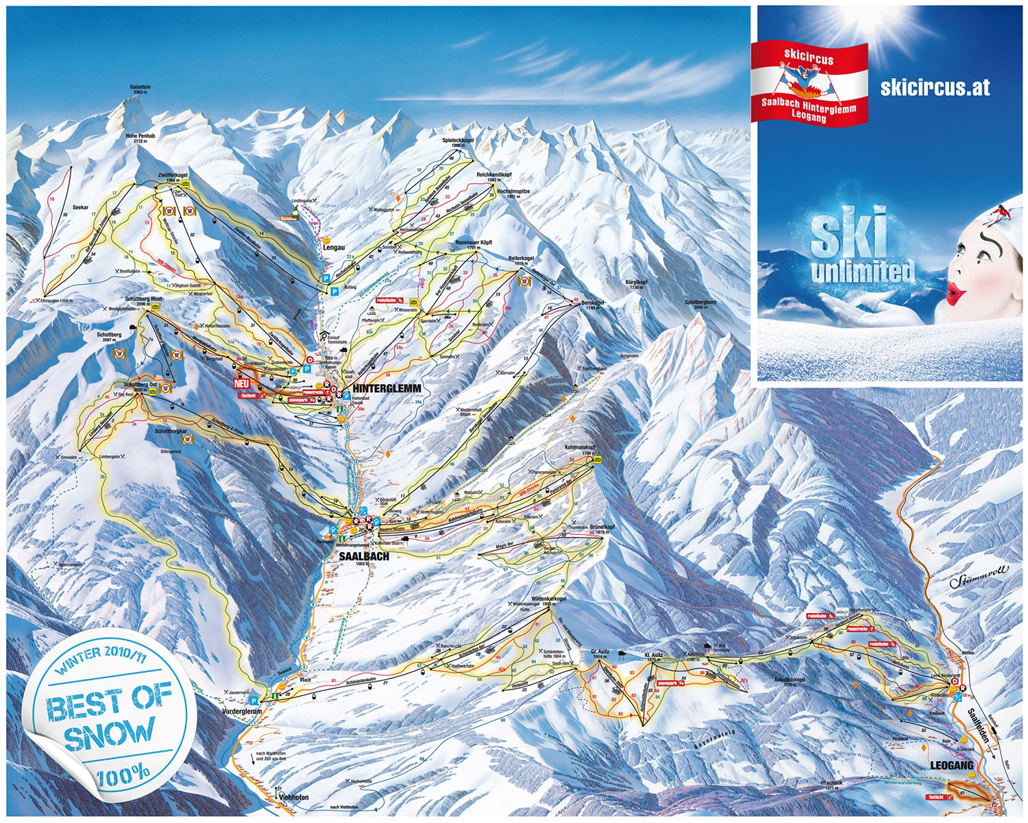 Pistenplan  im Skigebiet Leogang - ein Skigebiet in Salzburger Land
