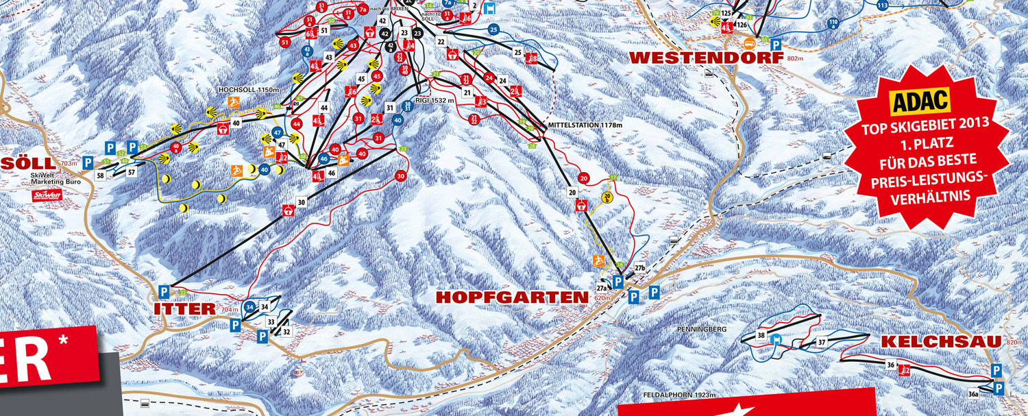 Pistenplan Skiwelt im Skigebiet SkiWelt Wilder Kaiser-Brixental - ein Skigebiet in Tirol