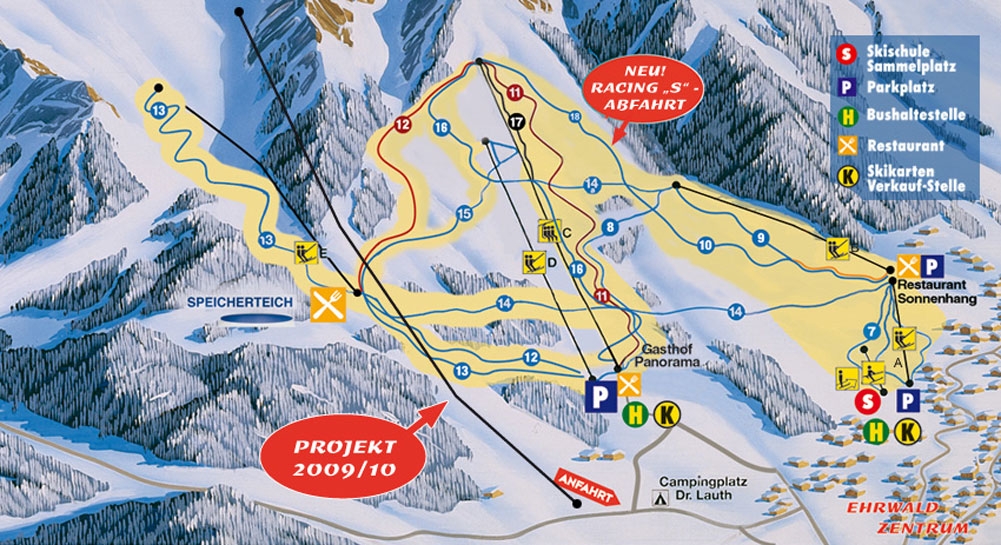 Pistenplan  im Skigebiet Ehrwalder Wettersteinbahnen - ein Skigebiet in Tirol