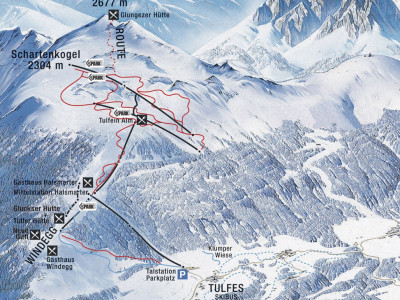 Pistenplan  im Skigebiet Tulfes - Glungezer - ein Skigebiet in Tirol