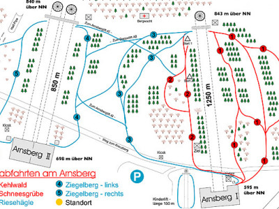 Pistenplan  im Skigebiet Arnsberg - ein Skigebiet in Rhön