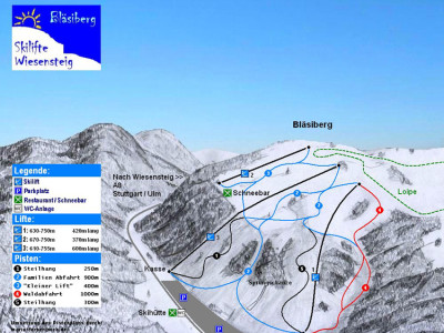 Pistenplan  im Skigebiet Wiesensteig - Bläsiberg - ein Skigebiet in Schwäbische Alb