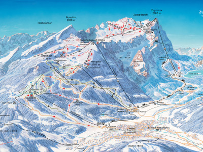 Pistenplan  im Skigebiet Garmisch-Partenkirchen - ein Skigebiet in Oberbayern