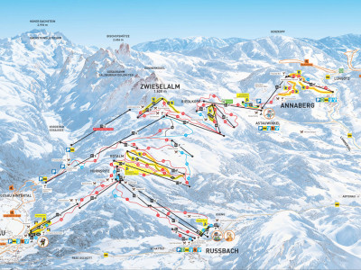Pistenplan  im Skigebiet Dachstein West - Gosau - ein Skigebiet in Oberösterreich