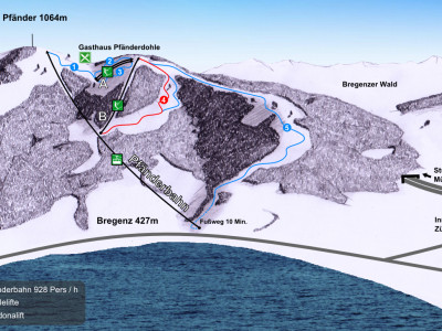 Pistenplan  im Skigebiet Pfänder - Bregenz - ein Skigebiet in Vorarlberg