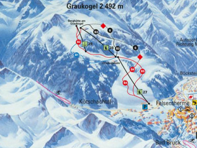 Pistenplan  im Skigebiet Bad Gastein - Graukogel - ein Skigebiet in Salzburger Land