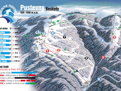 Pistenplan  im Skigebiet Pustevny - ein Skigebiet in Beskiden
